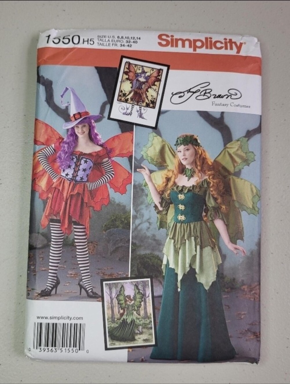 Simplicity 1550 Sewing Pattern Amy Brown Fantasy Fairy Costume Size 6-14 Uncut